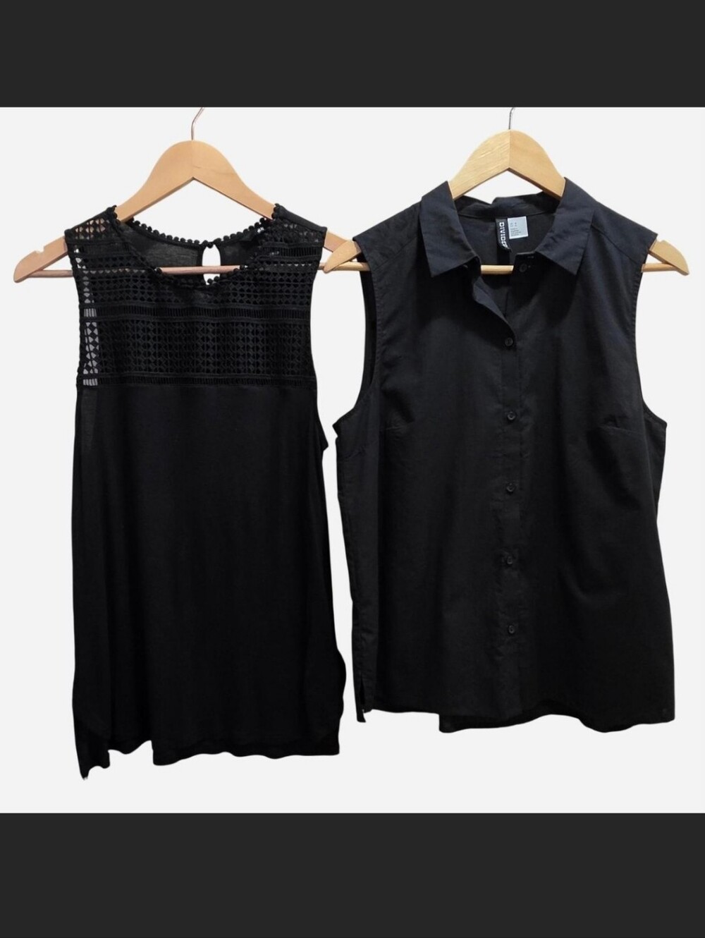 H&M Black Crochet Yoke Tank & Black Sleeveless Button-Up Top